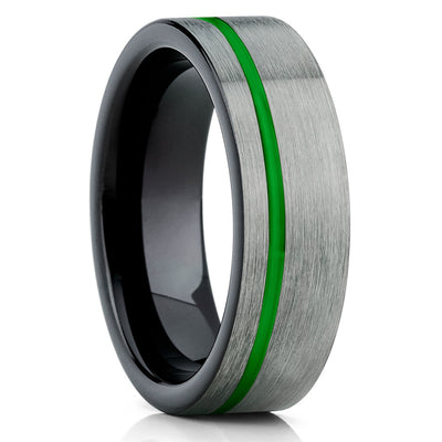 Green Tungsten Wedding Band - Tungsten Wedding Ring - Gray Wedding Band - Clean Casting Jewelry