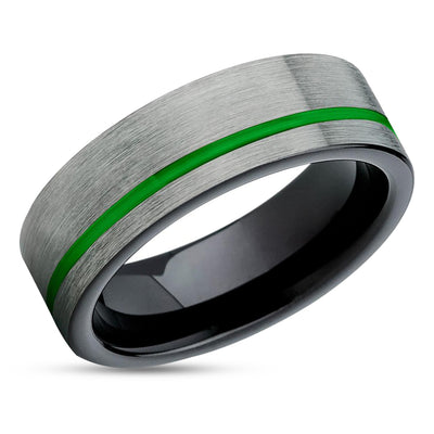 Green Tungsten Wedding Band - Tungsten Wedding Ring - Gunmetal Ring - Black Tungsten Ring