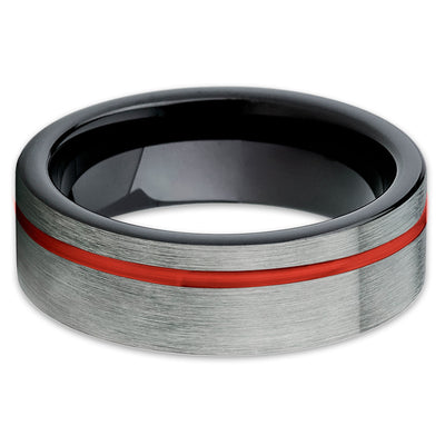 Red Tungsten Wedding Band - Gunmetal Tungsten Ring - Tungsten Carbide - Clean Casting Jewelry