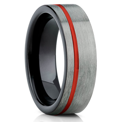 Red Tungsten Wedding Band - Gunmetal Tungsten Ring - Tungsten Carbide - Clean Casting Jewelry