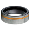 Orange Tungsten Ring - Orange Wedding Band - Gunmetal Ring - Black Tungsten - Clean Casting Jewelry