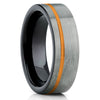 Orange Tungsten Wedding Band - Gray Tungsten Ring - Tungsten Carbide - Brush - Clean Casting Jewelry