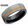 Orange Tungsten Ring - Orange Wedding Band - Gunmetal Ring - Black Tungsten