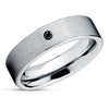 Black Diamond Wedding Ring - Silver Tungsten Ring - Tungsten Carbide Ring - Band