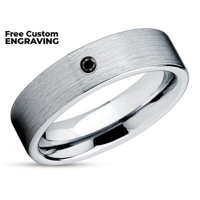 Black Diamond Wedding Ring - Silver Tungsten Ring - Tungsten Carbide Ring - Band
