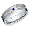 Man's Wedding Ring - Blue Sapphire Ring - Tungsten Wedding Ring - Anniversary Ring