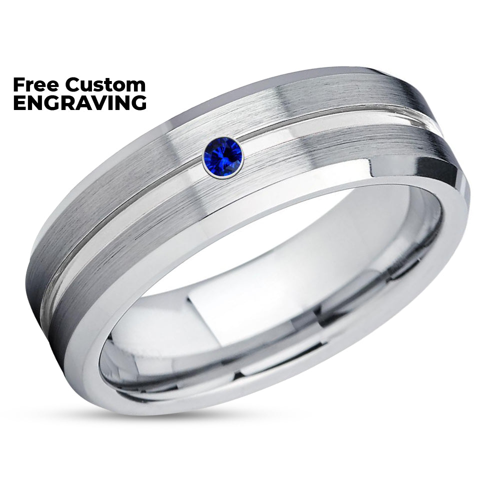 Man's Wedding Ring - Blue Sapphire Ring - Tungsten Wedding Ring - Anniversary Ring