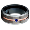 Blue Sapphire Tungsten Ring - Gunmetal - Black Tungsten Wedding Band - Brush - Clean Casting Jewelry