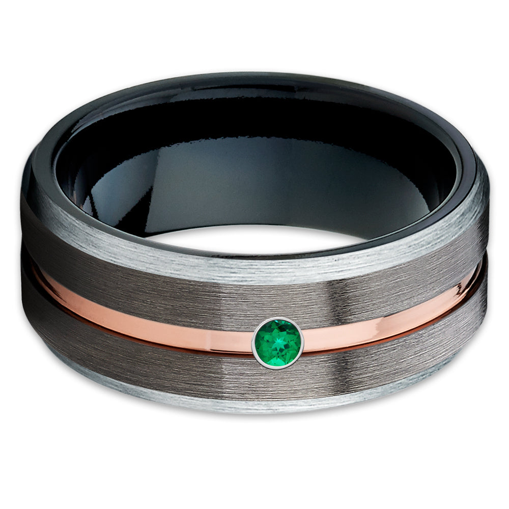 Emerald Tungsten Ring - Gunmetal Tungsten Ring -  Rose Gold Tungsten Ring - Clean Casting Jewelry
