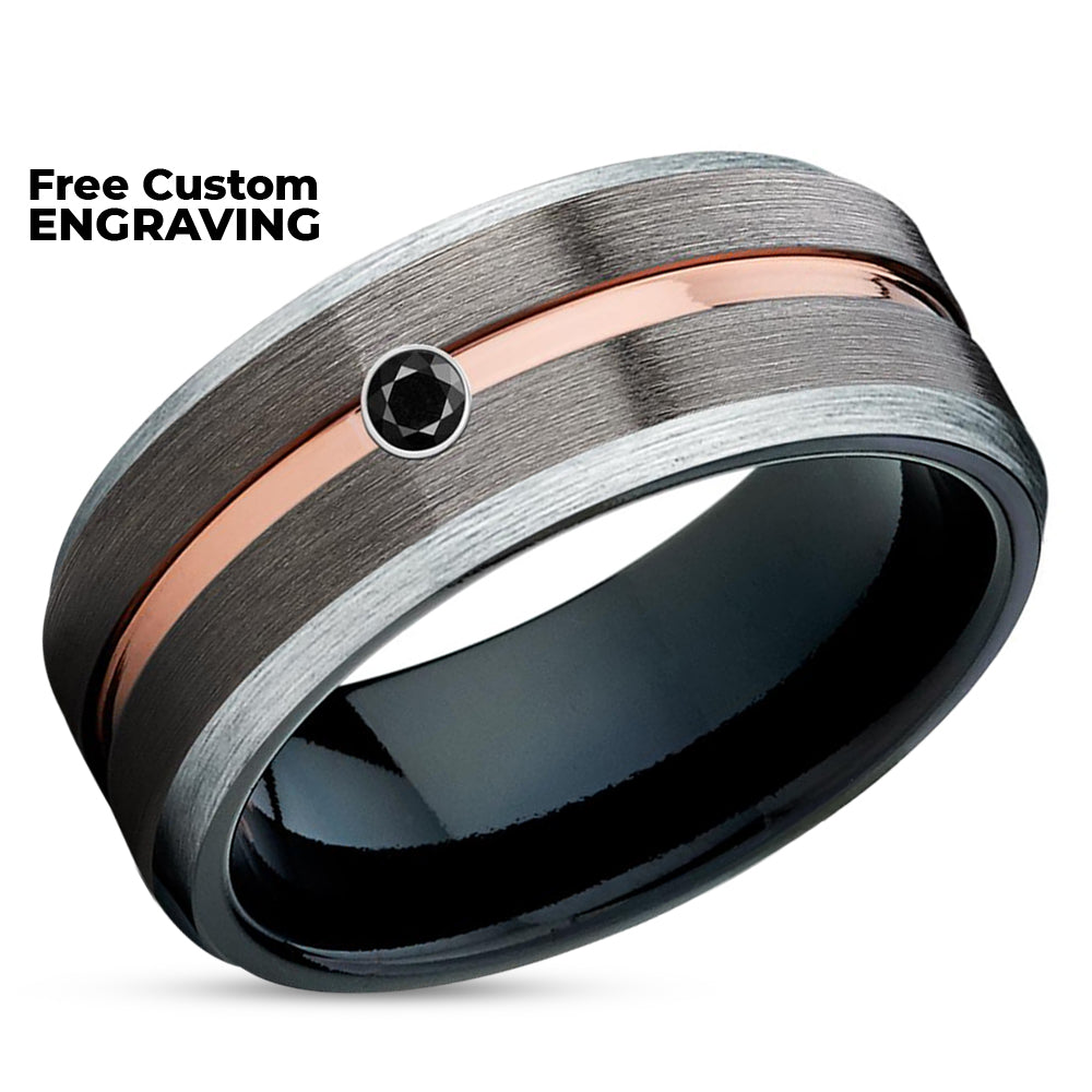 Black Diamond Tungsten Ring - Rose Gold Tungsten Ring - Gunmetal Tungsten Ring