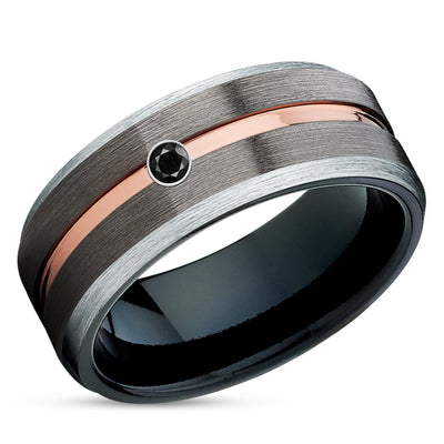 Black Diamond Tungsten Ring - Rose Gold Tungsten Ring - Gunmetal Tungsten Ring