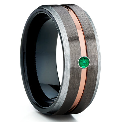 Emerald Tungsten Ring - Gunmetal Tungsten Ring -  Rose Gold Tungsten Ring - Clean Casting Jewelry