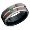 Emerald Tungsten Ring - Gunmetal Tungsten Ring -  Rose Gold Tungsten Ring
