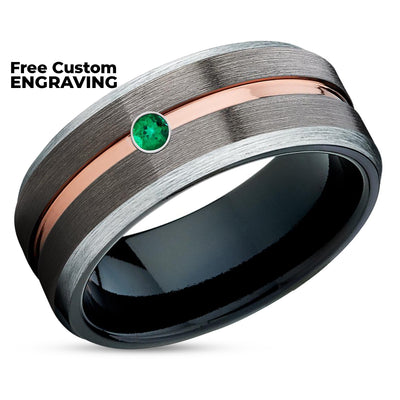 Emerald Tungsten Ring - Gunmetal Tungsten Ring -  Rose Gold Tungsten Ring