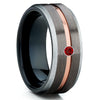 Ruby Tungsten Wedding Band - Ruby Wedding Band - Gunmetal Tungsten Ring - Clean Casting Jewelry