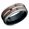 Gunmetal Wedding Ring - Black Tungsten Wedding Ring - Ruby Wedding Ring - Rose Gold Ring