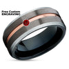 Gunmetal Wedding Ring - Black Tungsten Wedding Ring - Ruby Wedding Ring - Rose Gold Ring