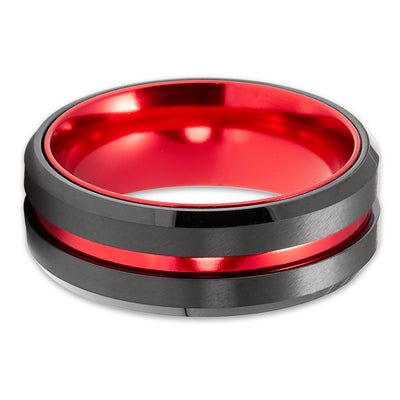 Red Tungsten Wedding Ring - Black Tungsten Ring - Red Wedding Ring - Red Wedding Band