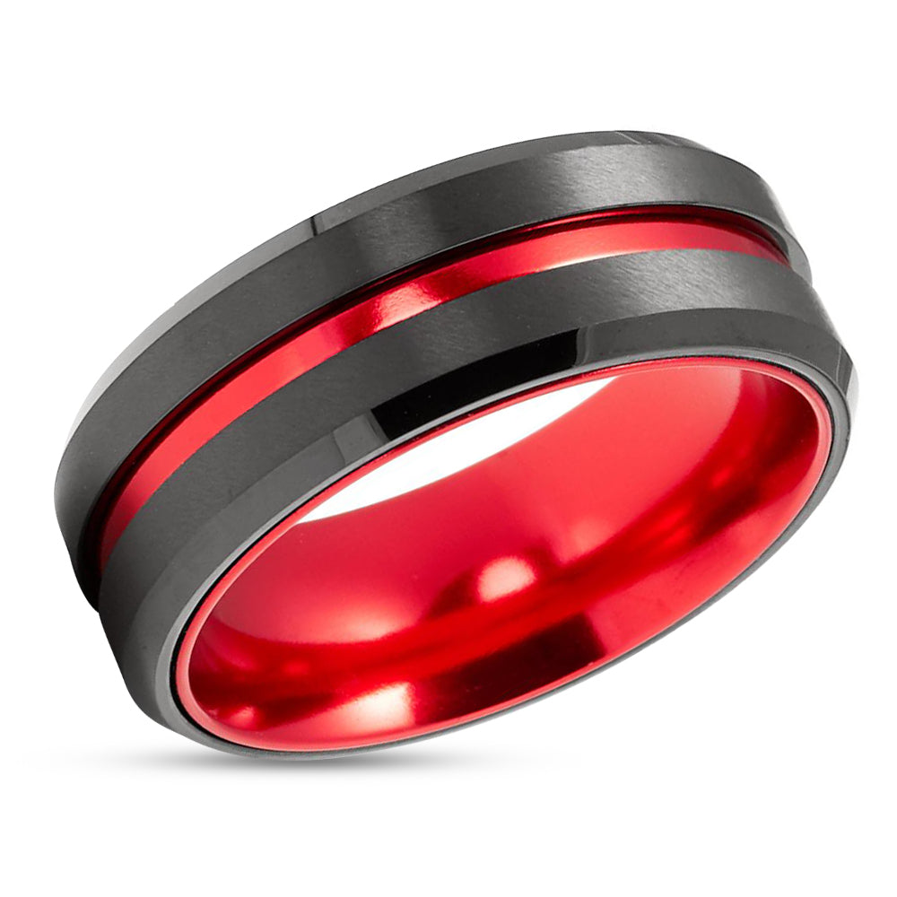 Red Tungsten Wedding Ring - Black Tungsten Ring - Red Wedding Ring - Red Wedding Band