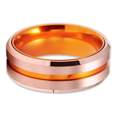 Orange Wedding Band - Tungsten Wedding Ring - Rose Gold Ring - Tungsten Ring