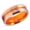 Orange Wedding Band - Tungsten Wedding Ring - Rose Gold Ring - Tungsten Ring