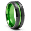 Black Tungsten Wedding Band - Green Tungsten Ring - Green Wedding Ring - Black Wedding Ring
