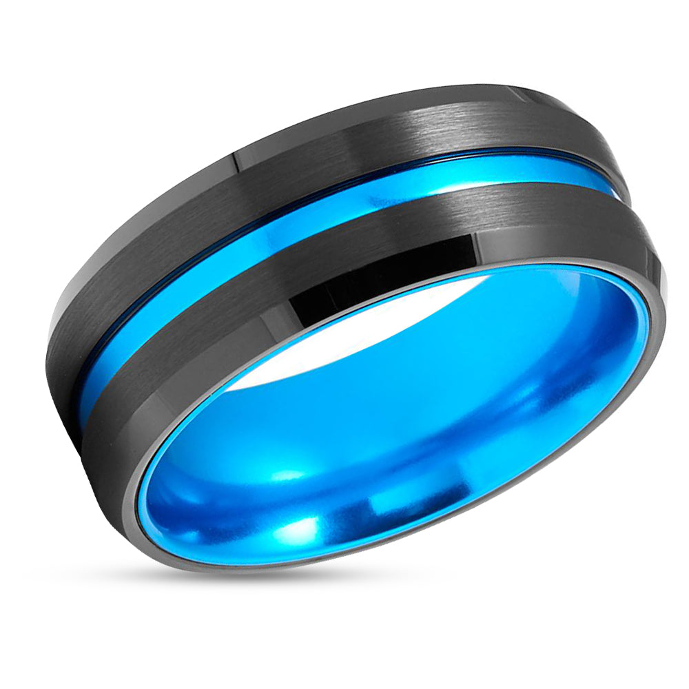 Turquoise Wedding Ring - Black Tungsten Wedding Ring - Tungsten Carbide Ring - Band