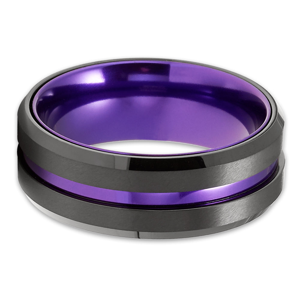 Purple Wedding Ring - Black Tungsten Ring - Black Wedding Band - Purple Tungsten Ring