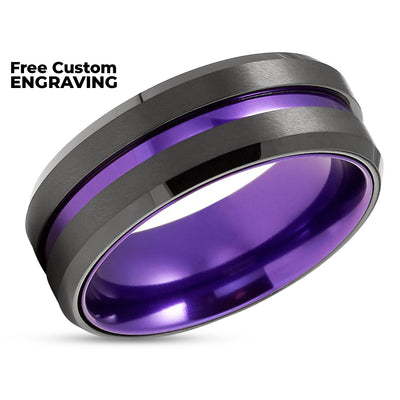 Purple Wedding Ring - Black Tungsten Ring - Black Wedding Band - Purple Tungsten Ring
