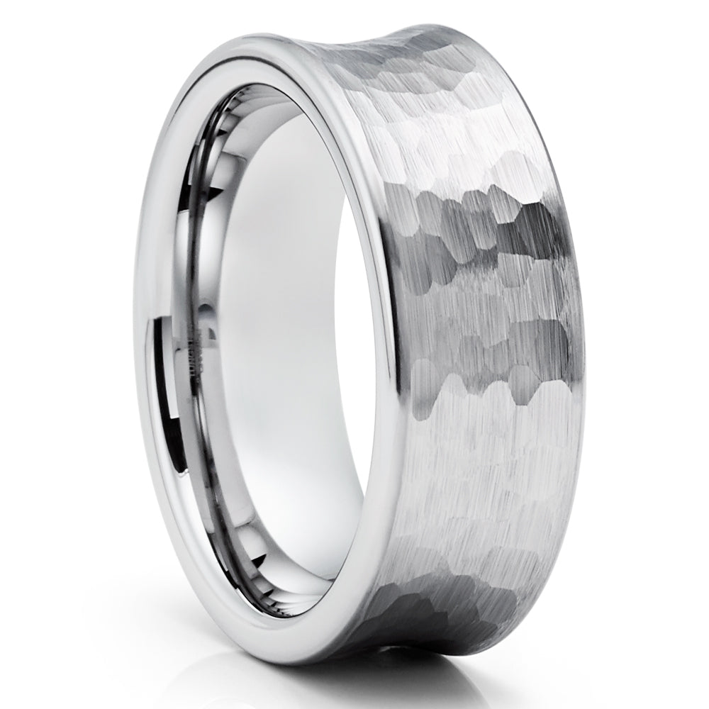 Hammered Tungsten Ring - Concave Ring - 8mm Wedding Band - Tungsten Carbide Ring