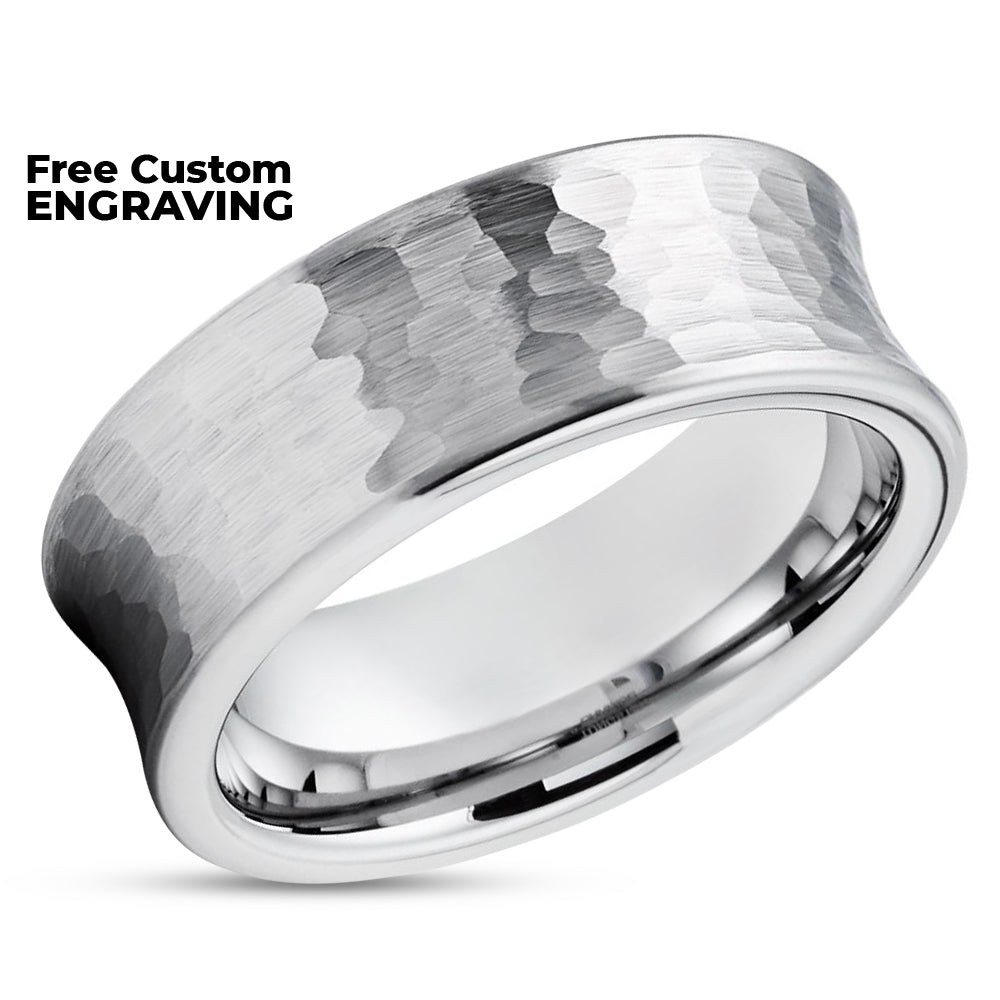 Hammered Tungsten Ring - Concave Ring - 8mm Wedding Band - Tungsten Carbide Ring