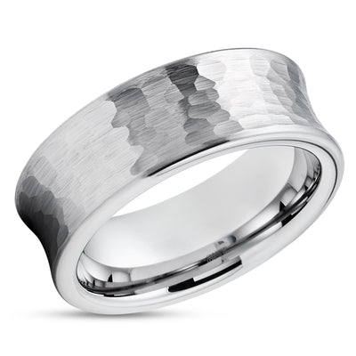 Hammered Tungsten Ring - Concave Ring - 8mm Wedding Band - Tungsten Carbide Ring