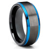 Gunmetal Tungsten Wedding Rings - Blue Tungsten Rings - Men & Women - Black Tungsten Rings