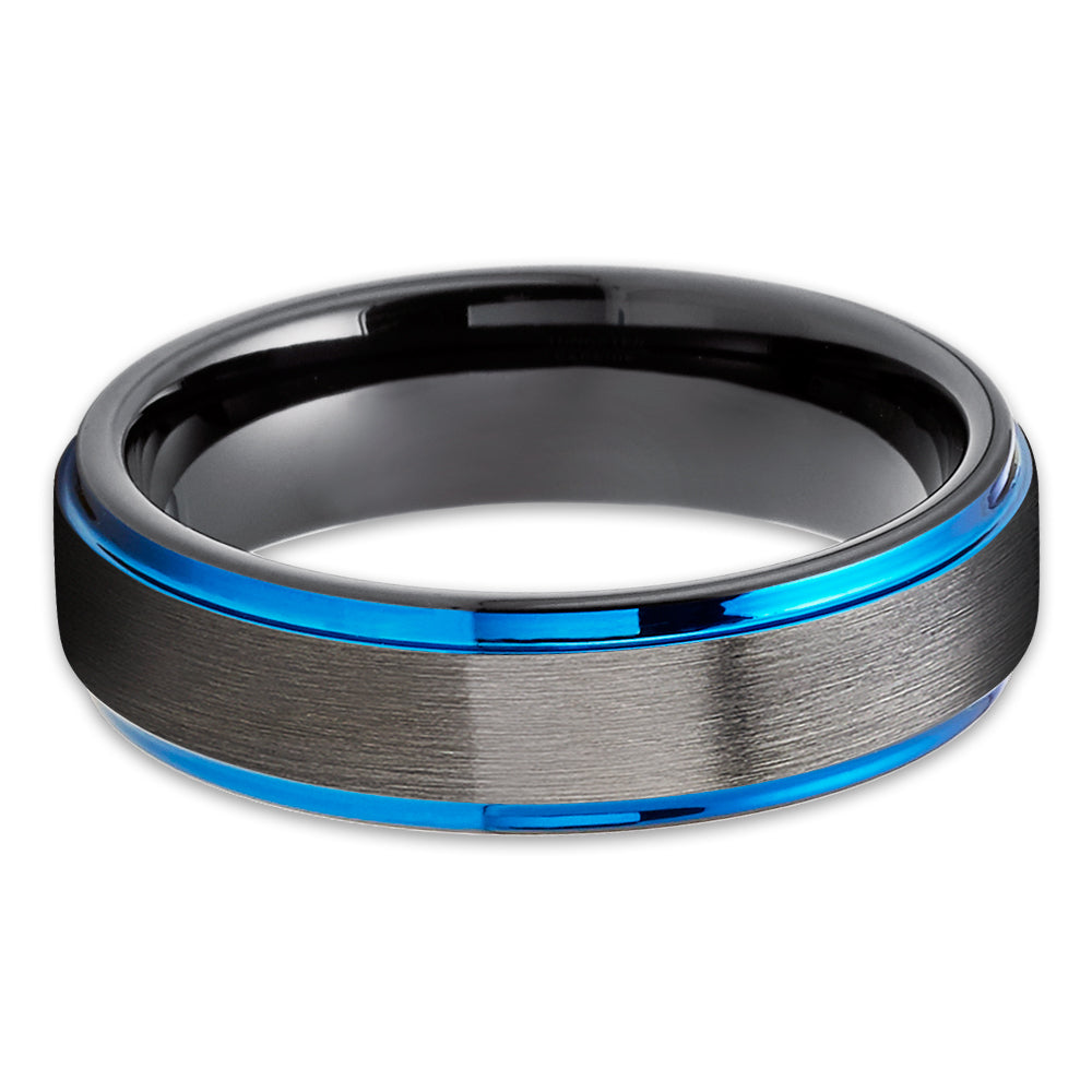 Gunmetal Tungsten Wedding Rings - Blue Tungsten Rings - Men & Women - Black Tungsten Rings