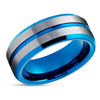 Men's Blue Tungsten Wedding Ring - Blue Tungsten Ring - Anniversary Ring - Gray Tungsten Ring