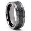 Gunmetal Tungsten Ring - Carbon Fiber Tungsten Ring - 8mm Wedding Ring - Hammered Edges