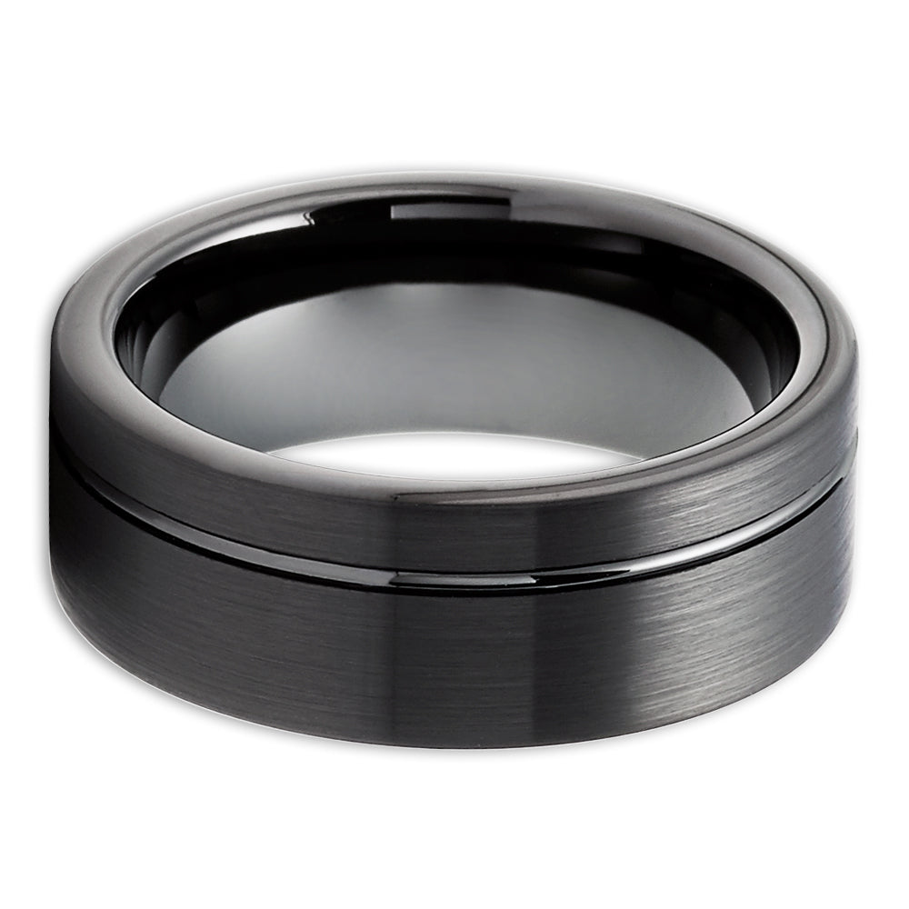 Black Tungsten Ring - Black Wedding Ring - 8mm - 6mm - Tungsten Wedding Band