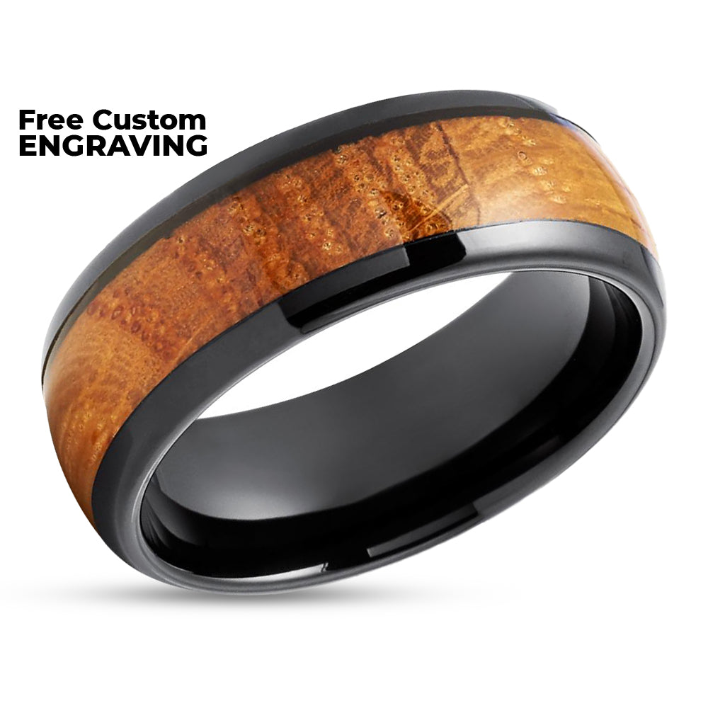 Whiskey Barrel Wedding Rings - Whiskey Barrel Tungsten Ring - Black Tungsten Ring - 8mm
