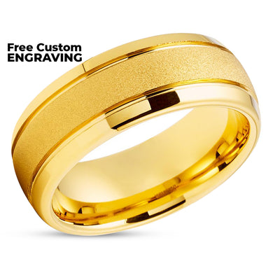 Yellow Gold Tungsten Wedding Ring - 8mm Tungsten Wedding Band - Tungsten Carbide