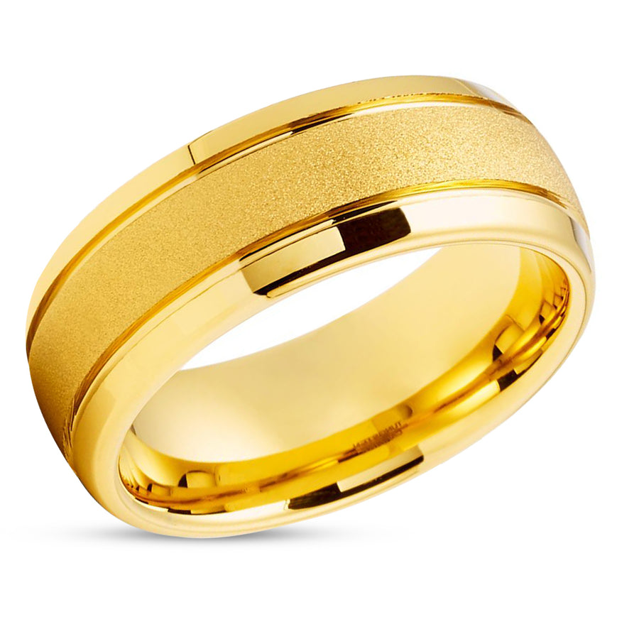 Yellow Gold Tungsten Wedding Ring - 8mm Tungsten Wedding Band - Tungsten Carbide