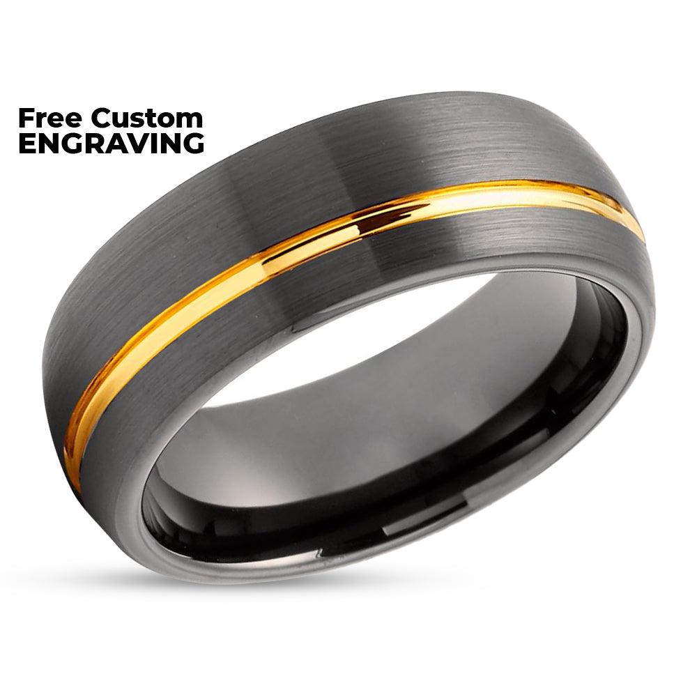 Tungsten Wedding Band - Gunmetal - Yellow Gold Wedding Ring - Man's Ring - Women's