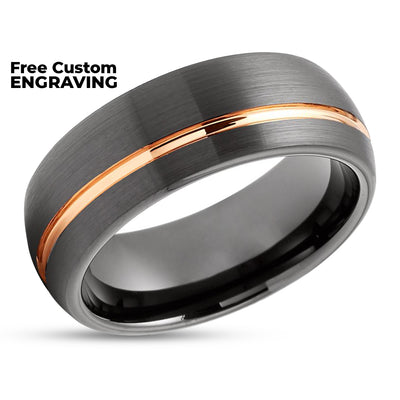 Rose Gold Tungsten Wedding Ring - Gunmetal Wedding Ring - Tungsten Ring - Gunmetal