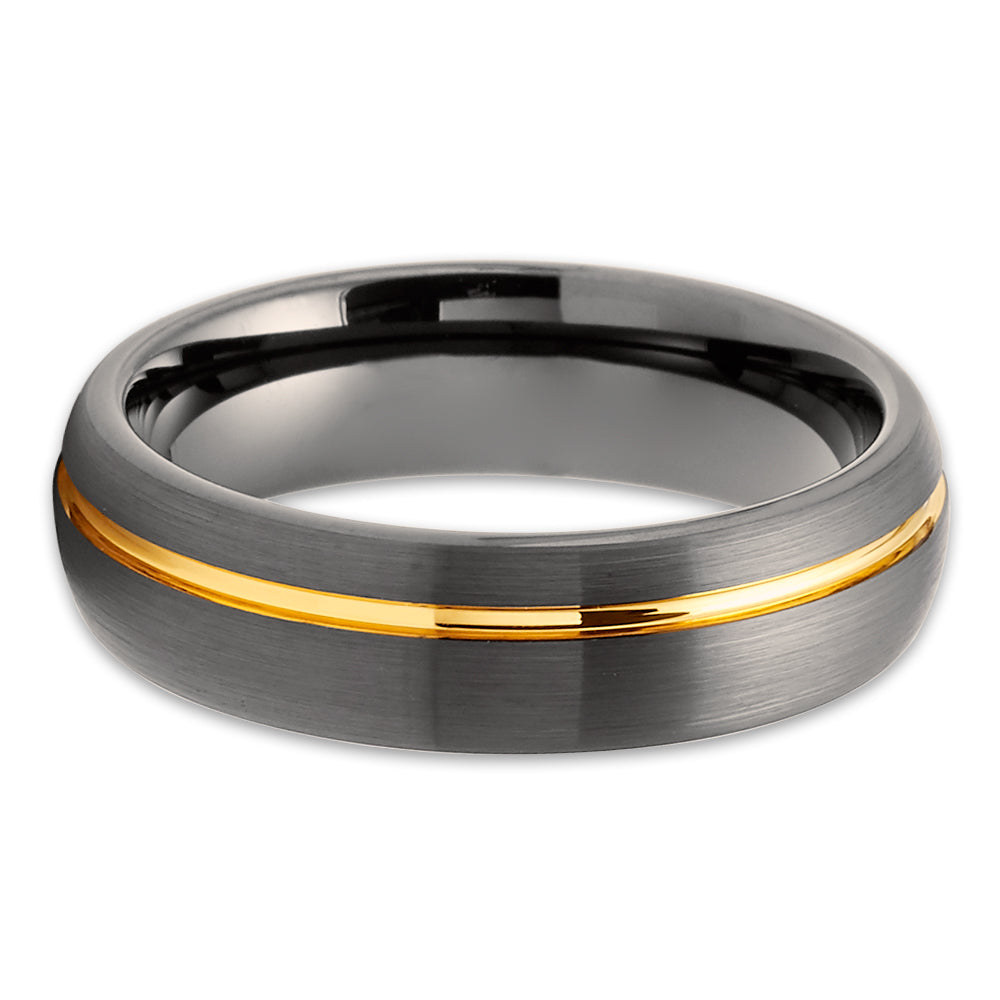Gunmetal Wedding Ring - Yellow Gold Tungsten Ring - Tungsten Wedding Band - Gunmetal