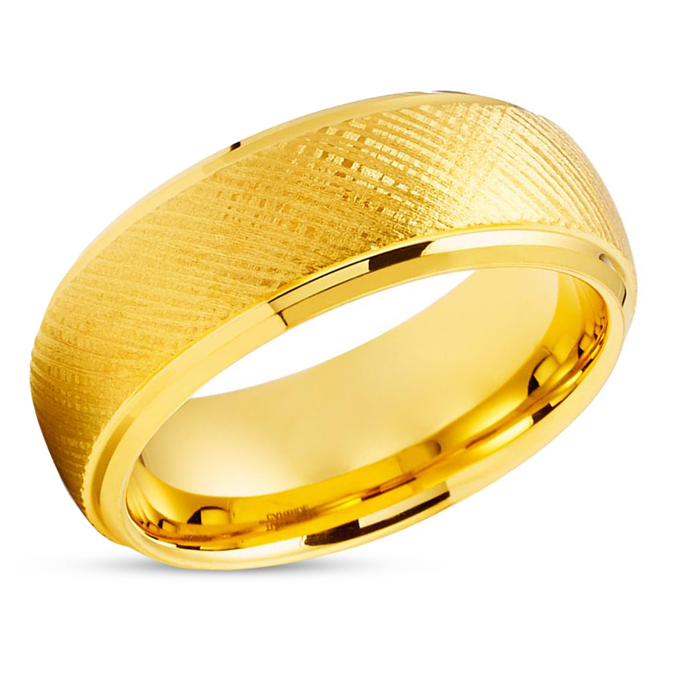Yellow Gold Tungsten Wedding Ring - 8mm Tungsten Ring - Yellow Gold Ring - Men's Ring