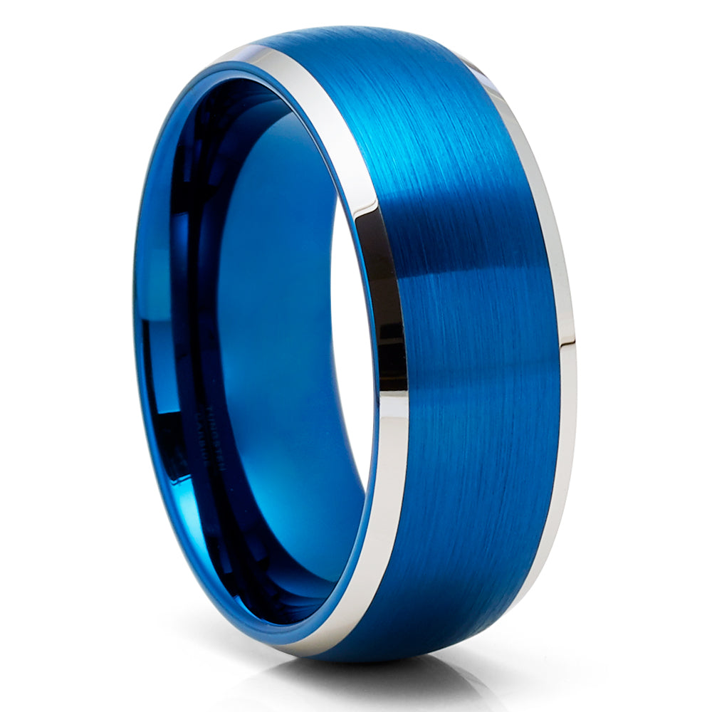 Blue Tungsten Wedding Ring - Blue Tungsten Wedding Band - 8mm Wedding Ring - Blue Band
