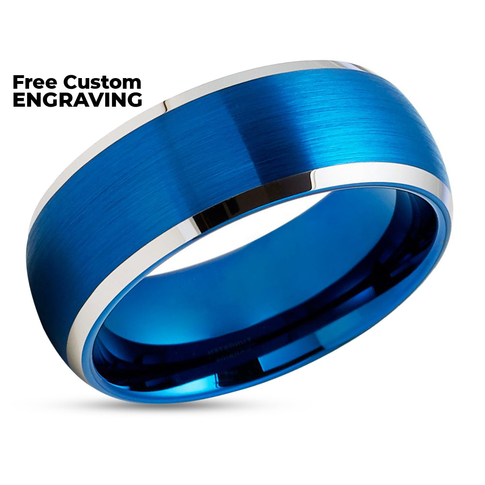 Blue Tungsten Wedding Ring - Blue Tungsten Wedding Band - 8mm Wedding Ring - Blue Band