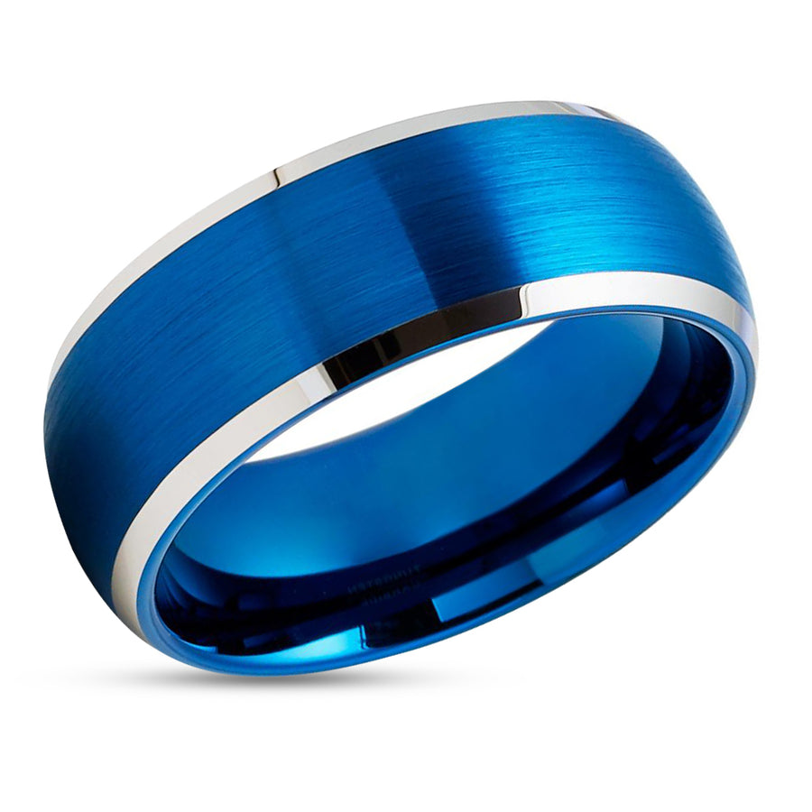 Blue Tungsten Wedding Ring - Blue Tungsten Wedding Band - 8mm Wedding Ring - Blue Band