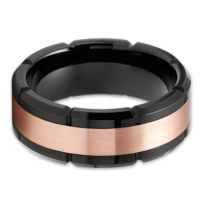 Men's Tungsten Wedding Ring - Rose Gold Tungsten Band - Black Tungsten Ring - 8mm