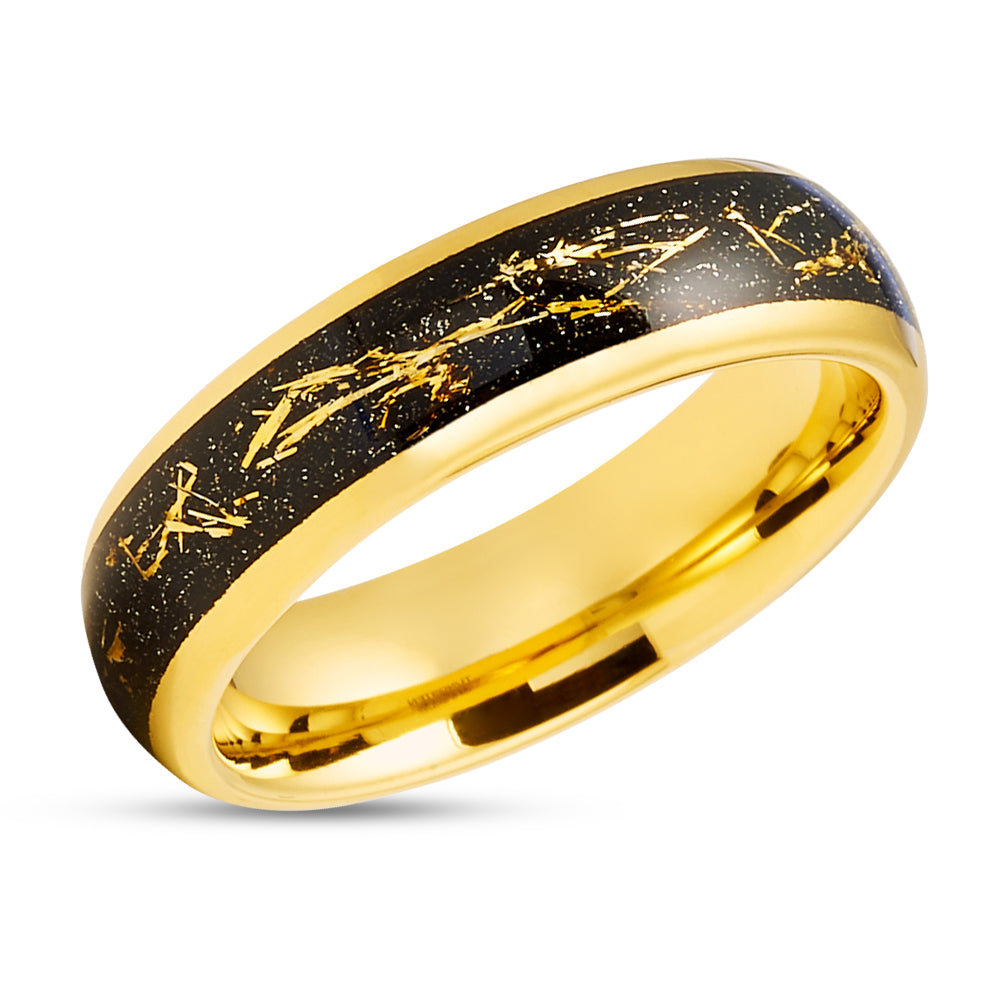 Meteorite Wedding Ring - Yellow Gold Ring - Gold Wedding Band - Tungsten Wedding Ring