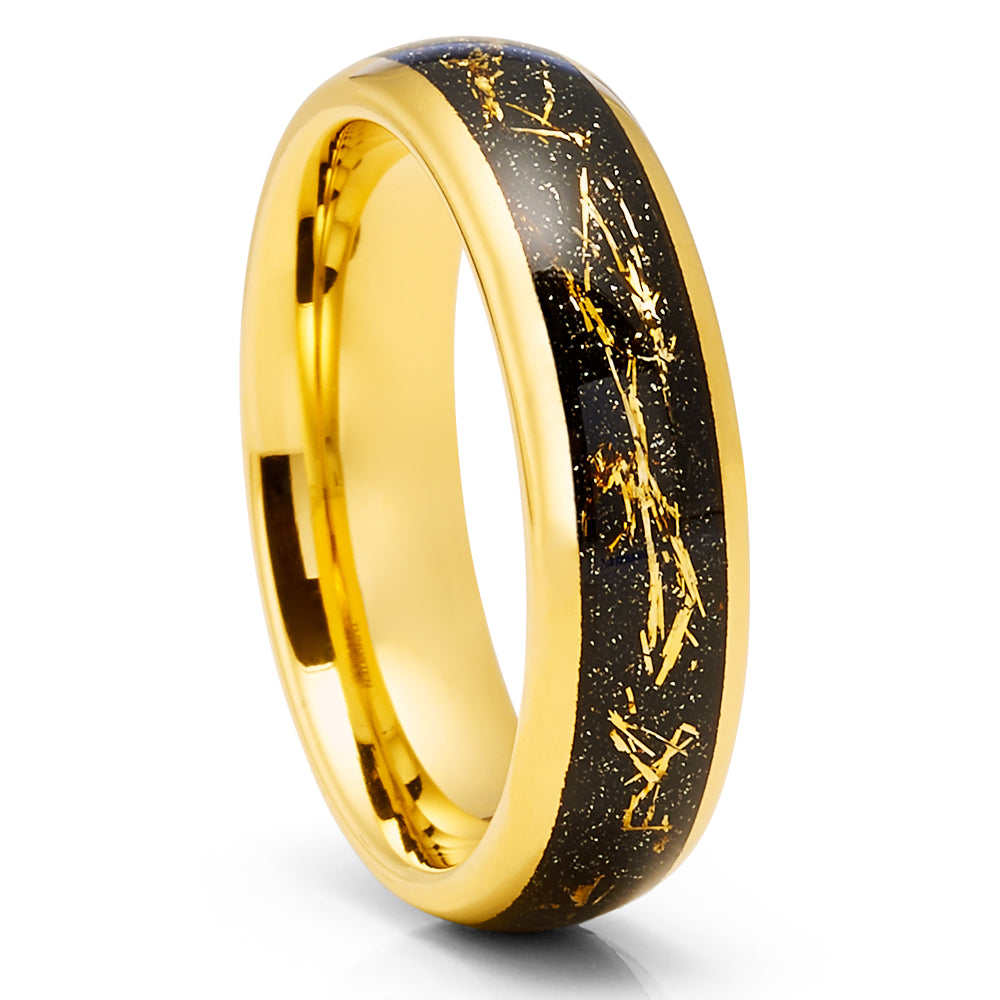 Meteorite Wedding Ring - Yellow Gold Ring - Gold Wedding Band - Tungsten Wedding Ring